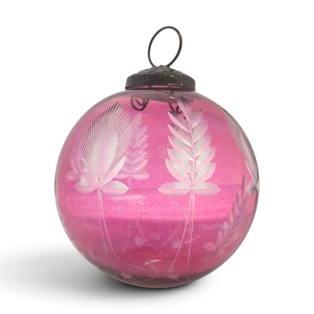 Late 20th Century Cranberry Glass Kugel-Style Botanical Christmas Ornaments, Set of 3 For Sale - Image 11 of 18