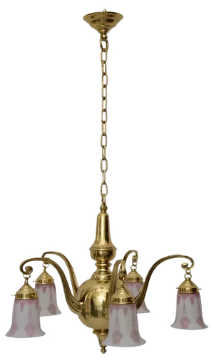 Antique Glass Shade Chandelier, 1890s