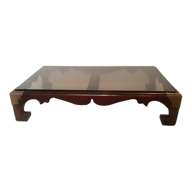 Low Asian Hardwood Opium Table / Display Stand With Glass Top, Ming-Style For Sale