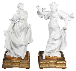 Biscuit Sculptures on Gilded Carved Wood Bases, 1900s, Set of 2