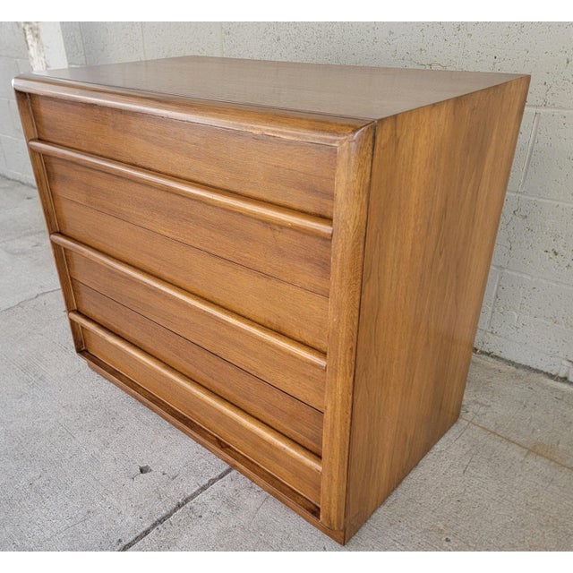 . H. Robsjohn-Gibbings for Widdicomb 3 drawer dresser. Walnut exterior with solid oak secondary woods to drawers that...