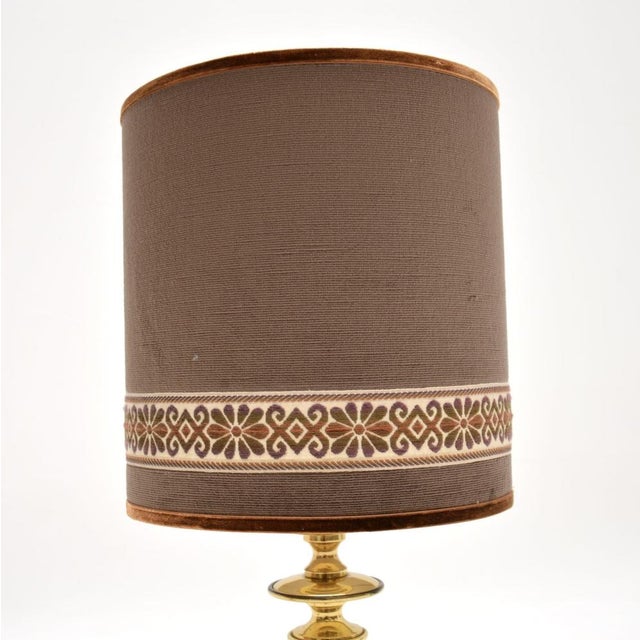 Vintage Brass Table Lamps with Velvet Shades, 1970s, Set of 2 For Sale - Image 4 of 10