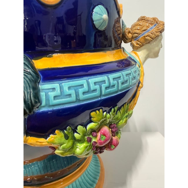 19th Century English Wedgwood Majolica Lion & Maiden Handled Jardiniere, 19th Century For Sale - Image 5 of 16