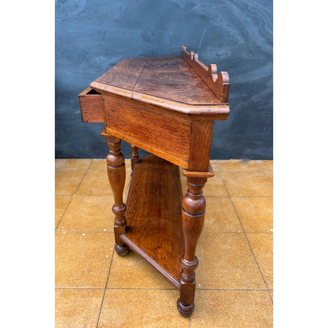 1930s Spanish Oak Console Table With Drawer and Shelf, 20th Century For Sale - Image 5 of 14