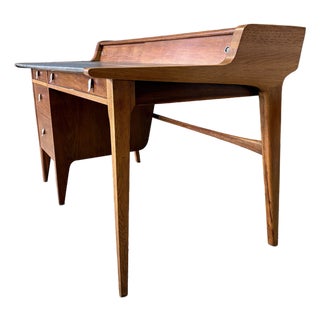 John Van Koert for Drexel Profile Mid Century Leather Top Walnut Desk For Sale