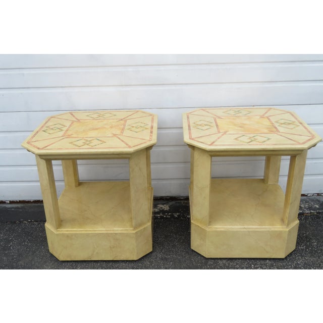 Mid Century Modern Painted Marbleized Side End Tables by Baker - Pair For Sale - Image 13 of 13