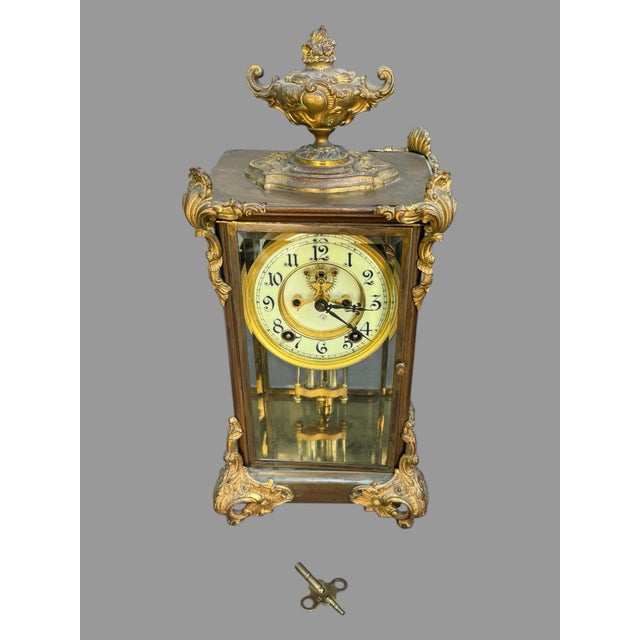 Early 20th Century Antique Victorian Ansonia Crystal Regulator Clock With Urn Finial For Sale - Image 5 of 11