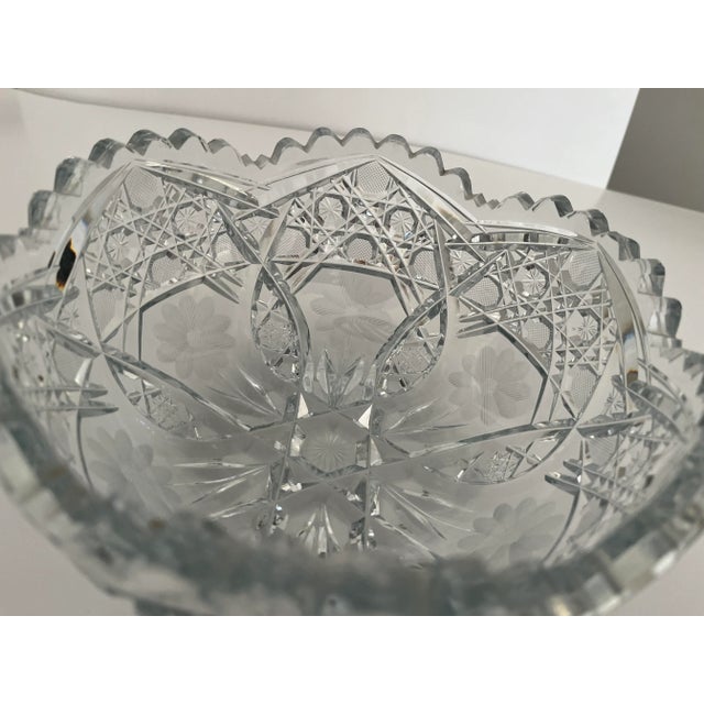 1910s Antique American Brilliant Period Cut Glass Crystal Daisy & Harvard Fruit Bowl For Sale - Image 5 of 12