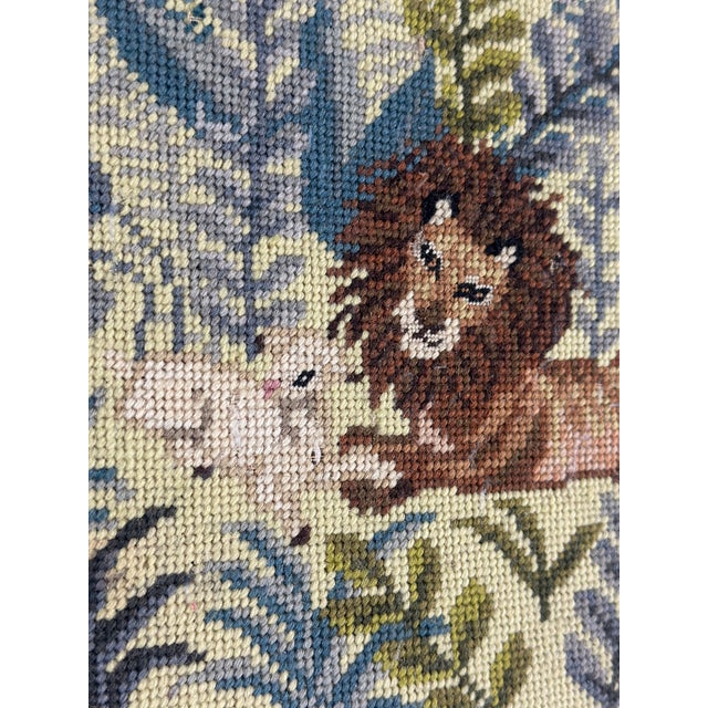 Folk Art Vintage Lion Needlepoint, Framed For Sale - Image 3 of 8