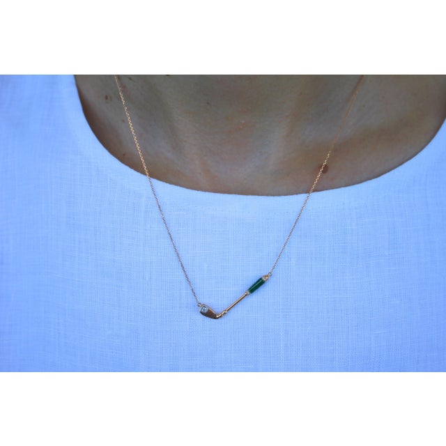 Diamond Malachite Golf Club Birdie Charm 18 Karat Yellow Gold Necklace Pendant For Sale - Image 13 of 18