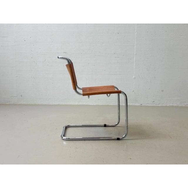 Cantilever Chair with Cognac Leather Covering For Sale - Image 14 of 18