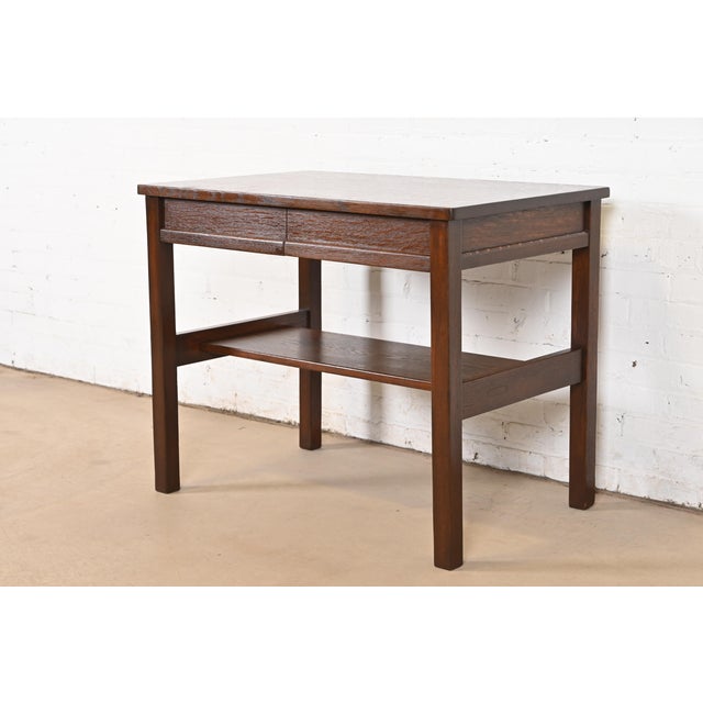 Early Gustav Stickley Mission Oak Arts & Crafts Writing Desk or Library Table, Circa 1900 For Sale - Image 12 of 12