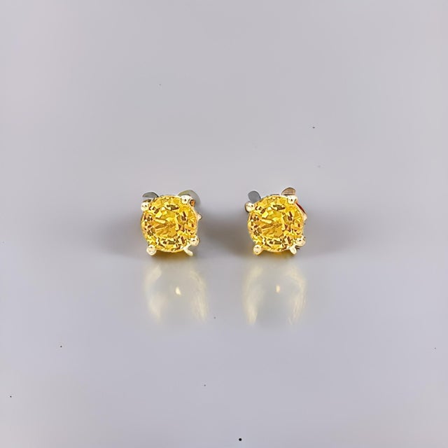 Natural Sapphire Stud Earrings 14k Yellow Gold 1.7 TCW Certified For Sale - Image 14 of 14
