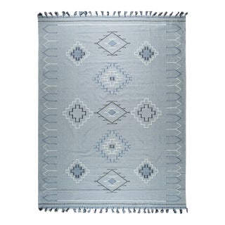 5x8 Rustic Penelope Silver Geometric Modern Flatweave Carpet Rug For Sale
