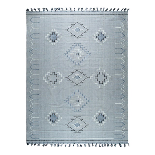 5x8 Rustic Penelope Silver Geometric Modern Flatweave Carpet Rug For Sale