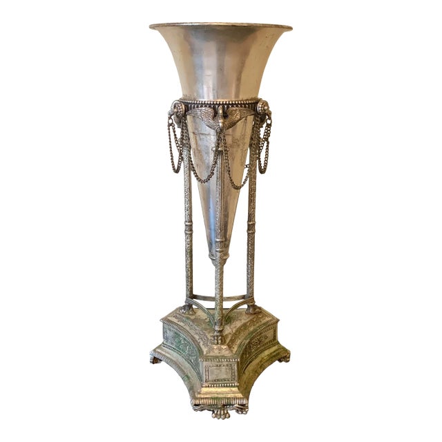 Neoclassical Silver Vase With Swans and Paw Feet For Sale