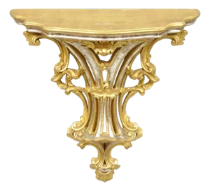 Vintage Italian Rococo Silver & Gold Giltwood Carved Large Wall Shelf Bracket