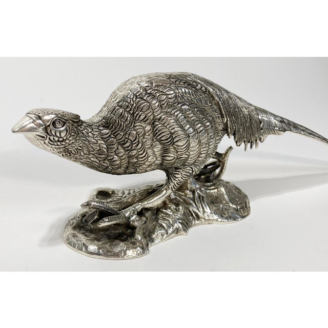 Antique Victorian Silver Plate Pheasant Sculptures, a Pair For Sale - Image 12 of 13