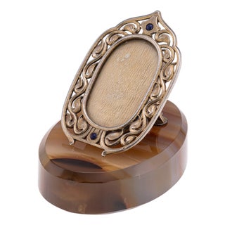 Antique French Gilt Silver Photograph Frame on Agate Base, 1890s For Sale
