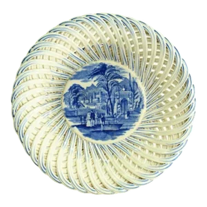 1840-50 Weaved Raised Porcelain Serving Bowl / Basket Stafforshire