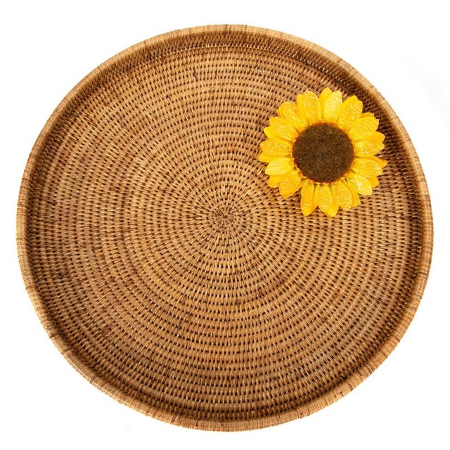 Artifacts Rattan Round Serving / Ottoman Tray in Honey Brown - 19" For Sale - Image 4 of 6