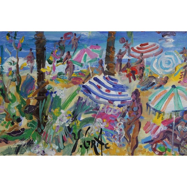 Yvon Grac, The Cros Dei Pin Beach at St. Jean Cap Ferrat, 1990s, Oil Painting on Canvas, Framed For Sale - Image 14 of 18