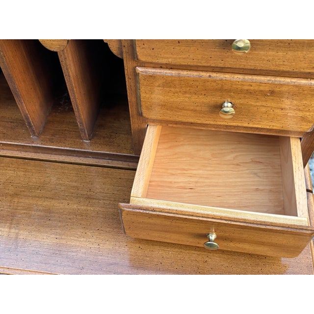 Wood Vintage Colonial Reproduction Maple Secretary Writing Desk For Sale - Image 7 of 15