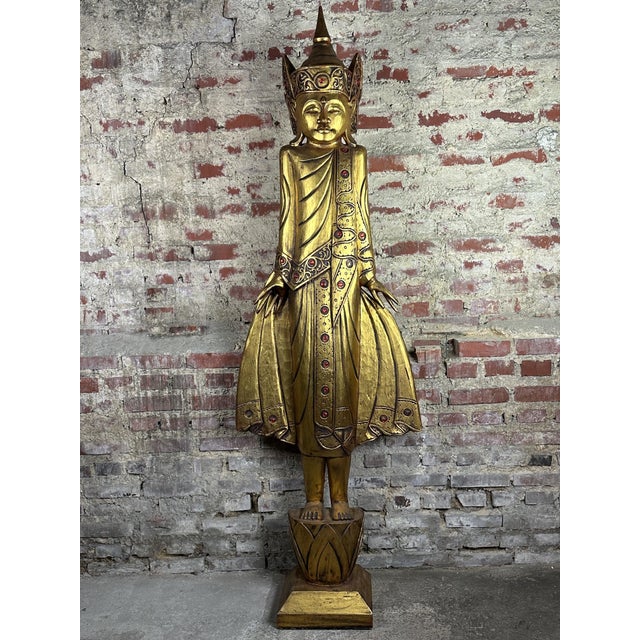 Burmese Mandalay Buddha in Gilded Carved Wood, 1970s For Sale - Image 14 of 14