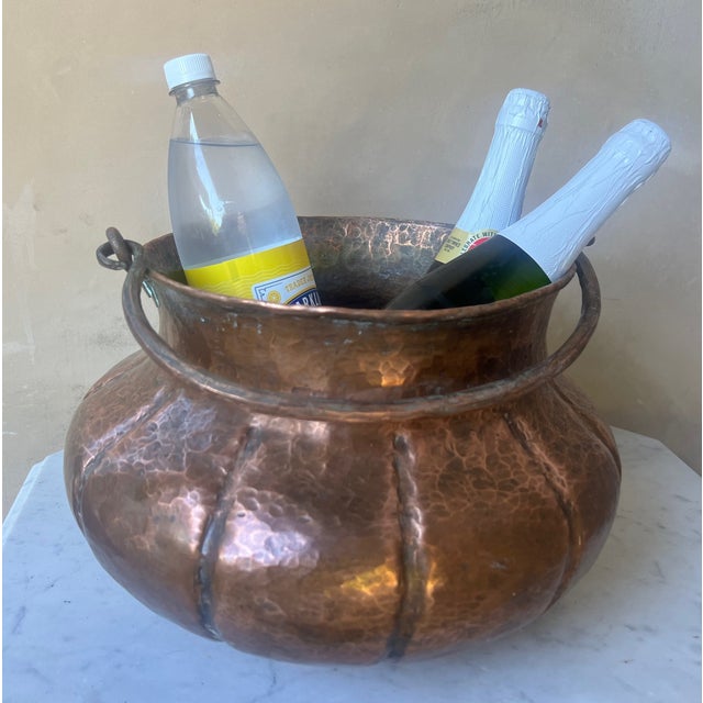 Large Antique Hammered Copper Cauldron For Sale - Image 4 of 9