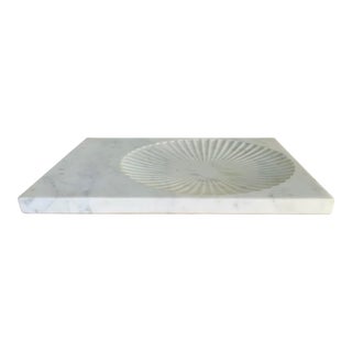 Global Views Modern Carved Carrara Marble Serving Platter For Sale