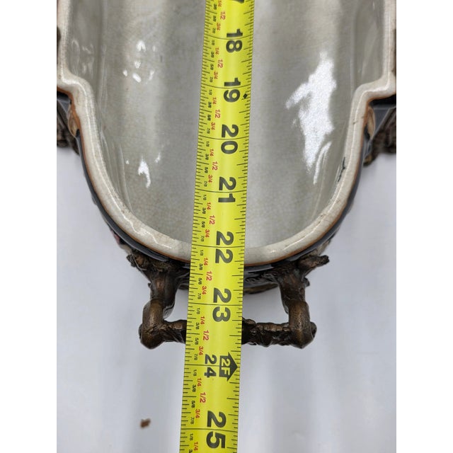 Antique XL Castilian Porcelain Bronze Bowl Centerpiece Clawfoot Floral Victorian For Sale - Image 14 of 15