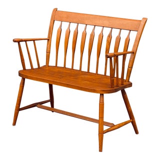 Vintage Nichols & Stone Windsor Farmhouse Two Seat Arrow Back Bench Settee For Sale