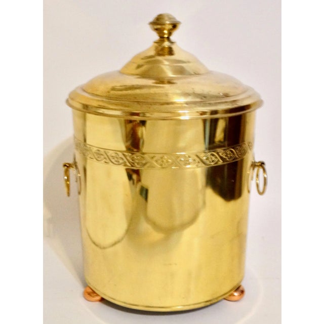 Large Antique English Gilt Brass Lidded Jardiniere / Container / Coal Bin For Sale - Image 11 of 12