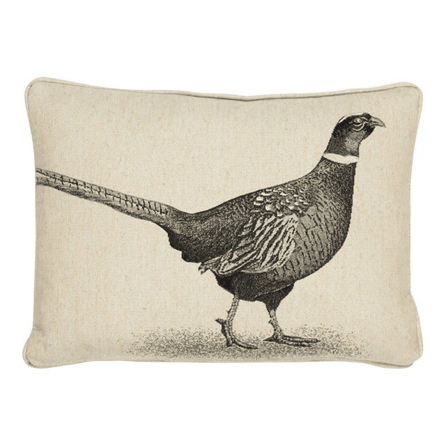 Country Linen Pheasant Left Piped Tapestry Cushion With Feather Filler - 33x45cm (13"x18") For Sale