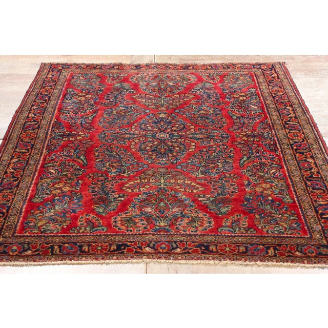 Red Vintage Persian Sarouk Rug - 03'05 X 04'09 For Sale - Image 8 of 9