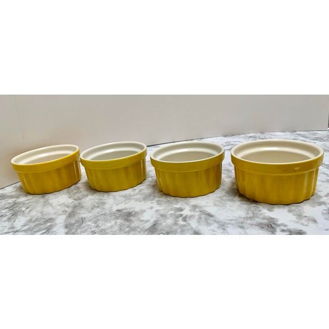 1990s Pottery Ceramic Yellow & White Ribbed Ramekins, Set of Four For Sale - Image 5 of 7
