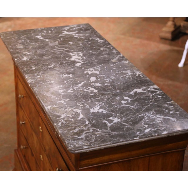 19th Century French Louis Philippe Burled Mahogany Commode With Marble Top For Sale - Image 4 of 9