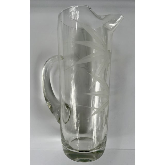 Vintage Clear Glass Pitcher With Etched Bamboo Leaves For Sale - Image 13 of 13