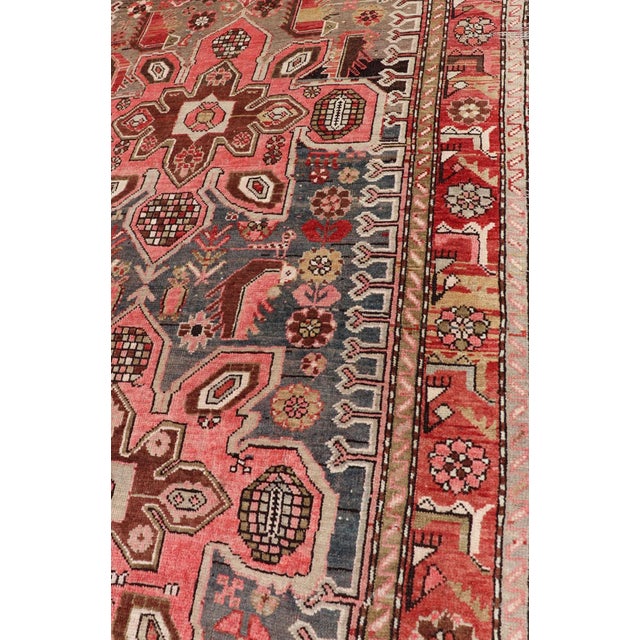 Textile Early 20th Century Antique Caucasian Karabagh Gallery Runner With Large Medallions of Pink and Red For Sale - Image 7 of 12