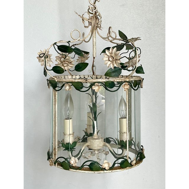 Vintage Patinated Floral Tole Lantern For Sale In West Palm - Image 6 of 12