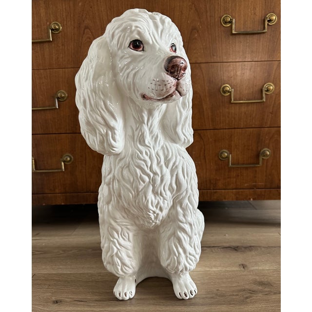Italian Ceramic White Poodle Life Size Signed For Sale In San Diego - Image 6 of 9