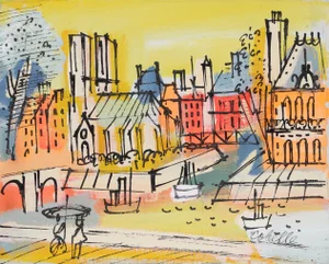 Charles Cobelle, Notre Dame Across the Seine, Acrylic on Canvas, Signed Lower Right