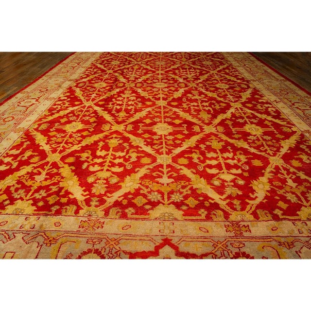 Late 19th Century 1890s Traditional Red Diamond Knotted Wool Antique Oushak Turkish Decorative Rug For Sale - Image 5 of 9