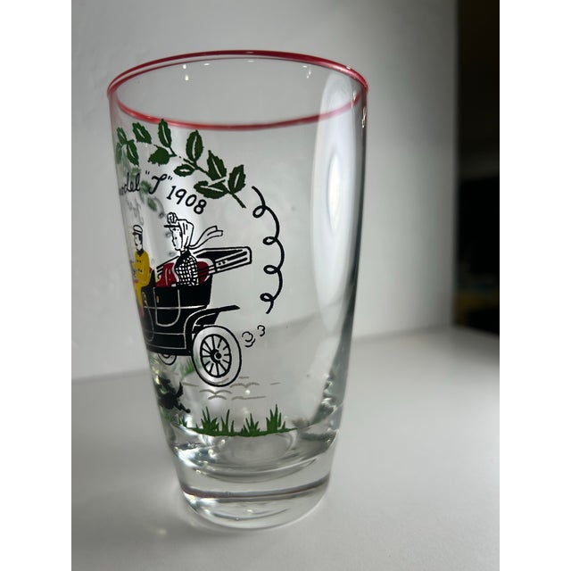 1950s Libbey Mid-Century Modern Glasses With Colorful Images of Ford Model T in Highball Glasses and Packard Carriage Images in Wine Glasses For Sale In Sacramento - Image 6 of 11