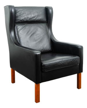 Mid Century Danish Modern Lounge Chair Leather Black Arm Denmark Wingback MCM