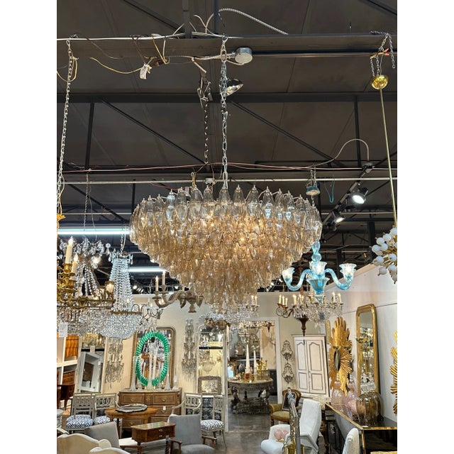 Elegant modern Murano glass Poliheder chandelier in fume color. Beautiful scale and shape to this fixture. Very...