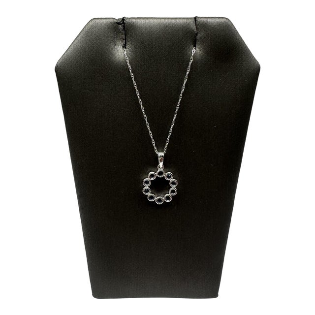 Bezel Set Blue Sapphire Necklace in 10kt White Gold, 18", New For Sale