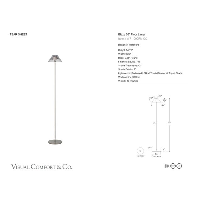Waterford by Visual Comfort Signature Blaze 55" Floor Lamp in Polished Nickel with Clear Crystal Designer: Waterford...