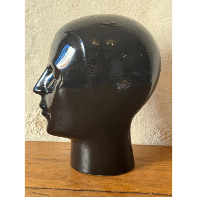 Mid-Century Modern Vintage Black Ceramic Mannequin Display Head from Royal Crown Holland, 1970s For Sale - Image 3 of 8