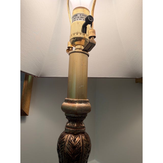 Late 20th Century Antiqued Gold Crackle Finish Table Lamp With Acanthus Leaf Motifs - 33.5 Height For Sale - Image 5 of 8